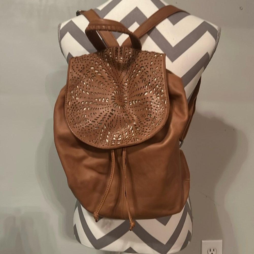 The Sak, full leather, camel color, backpack purse.